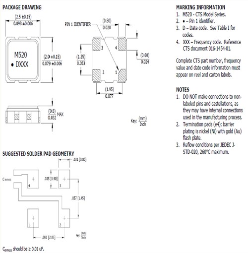 CTS晶振,貼片晶振,520晶振,520L15IA40M0000晶振